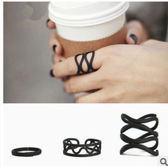 懷琅進口飾品磨砂黑色韓版時尚潮人關節戒指食指女指環三件套戒指