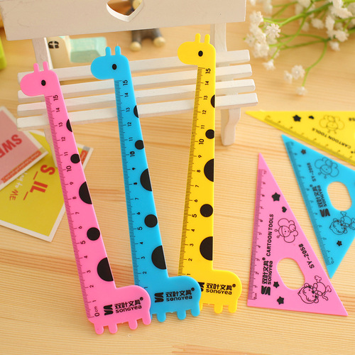 Double-leaf stationery combination set, cartoon ruler, triangle ruler, primary school student drawing school supplies four-piece set wholesale