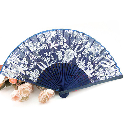 Special Offer Chinese style Fan Customized Blue Print Cloth fan lady Travel? Attractions Best Sellers gift gift