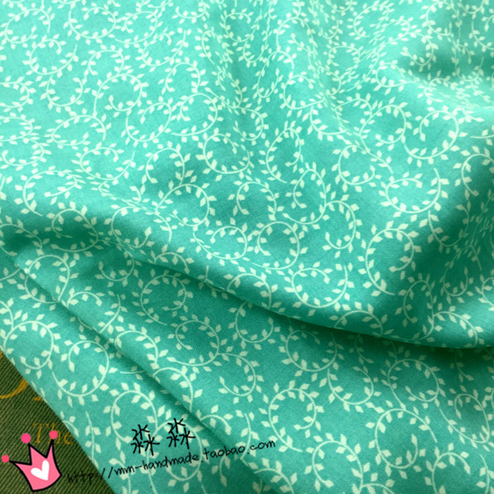 森女系布料 清新水蓝色柔软碎叶子印花人造棉 连衣裙手工布艺面料