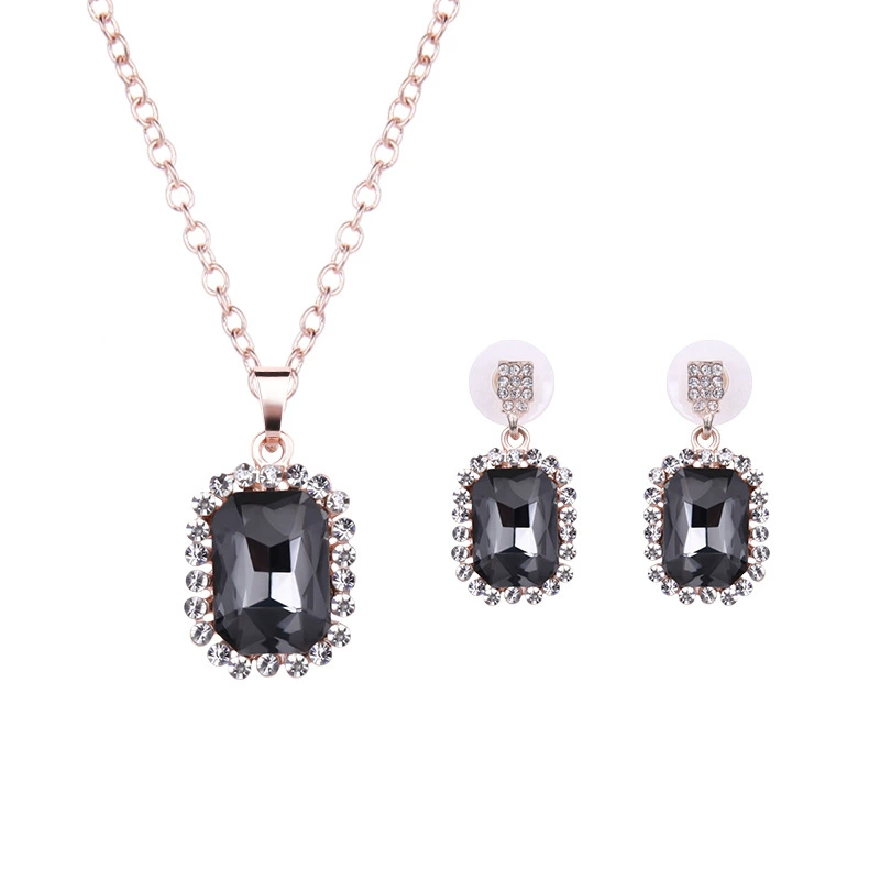 Черный набор серёг, ожерелье, ювелирная вещь, европейский стиль, оптом, с камнем, прямые продажи с завода