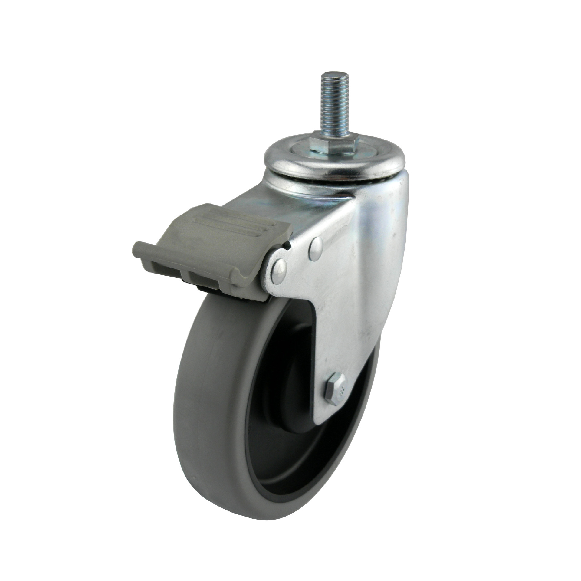 大胜5寸TPR静音单轴承超市手推车理货车丝杆带塑料刹万向脚轮 