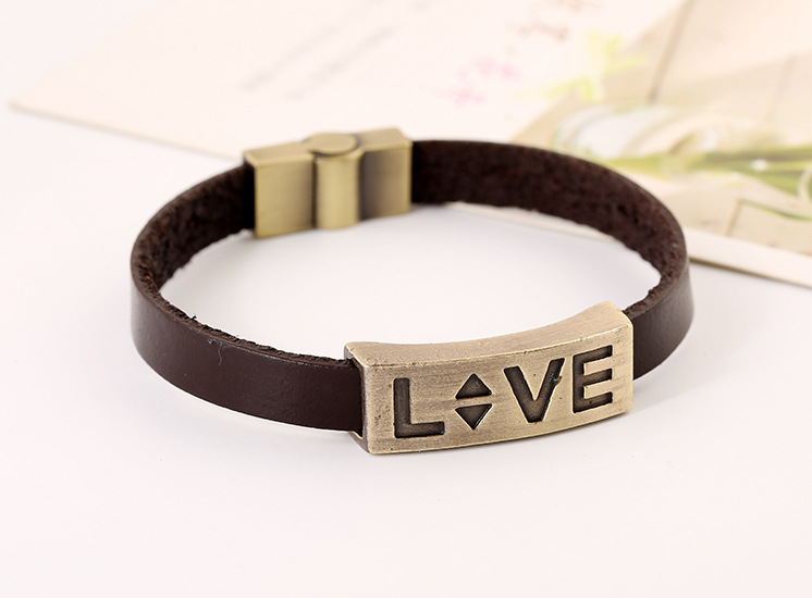 Alloy Leather Bracelet Love Couple Leather Bracelet Retro Jewelry display picture 2