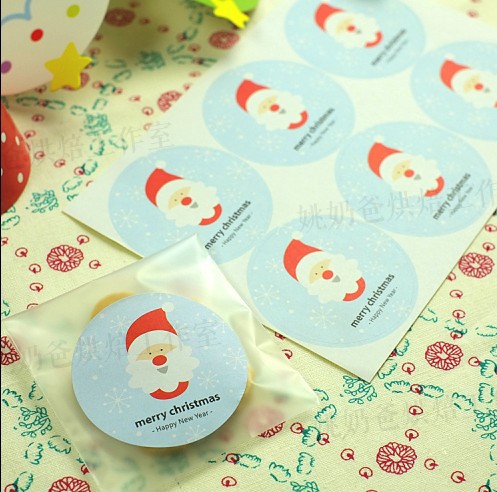 批发6枚圣诞老人蓝色封口贴饼干蛋糕月饼包装贴纸烘焙圣诞节