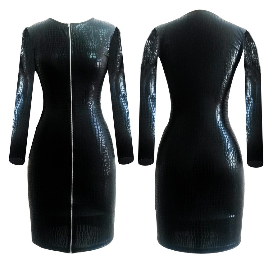 green emerald velvet dress Vanda Faux Leather Front Zip Dress Large (12 main image 0