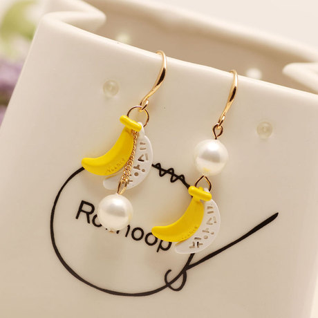 韓國代購nuance系列個性不對稱香蕉珍珠耳環可愛創意香蕉耳釘批發工廠,批發,進口,代購
