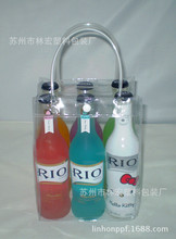 供应鸡尾酒6支装塑料礼品袋批发/鸡尾酒透明塑料手提袋批发