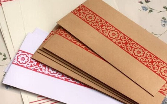White bottom cowhide bottom red pattern blue pattern box retro leather paper double adhesive paper ancient style traditional envelope