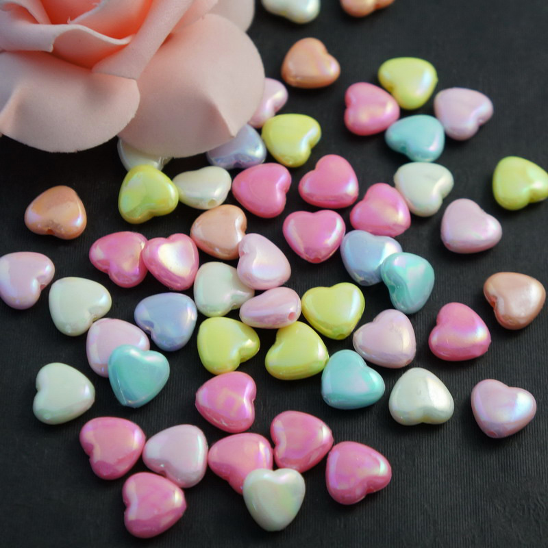 春天色系粉嫩小桃心 七彩桃心 爱心珠 五彩亚克力串珠 儿童饰品详情图3