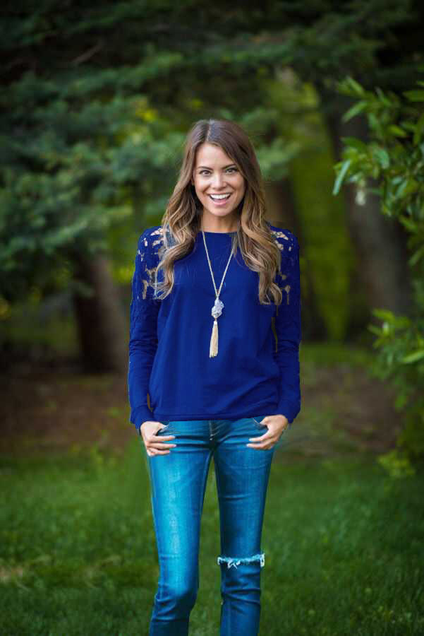 Lace Panel Womens Sweatshirt Round Neck Casual Style Available in 5 Colors Wholesale Supply