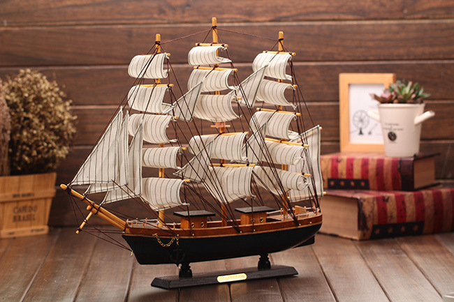 木质帆船 地中海风格实木摆件书房家居装饰模型16cm-50cm摆设详情12
