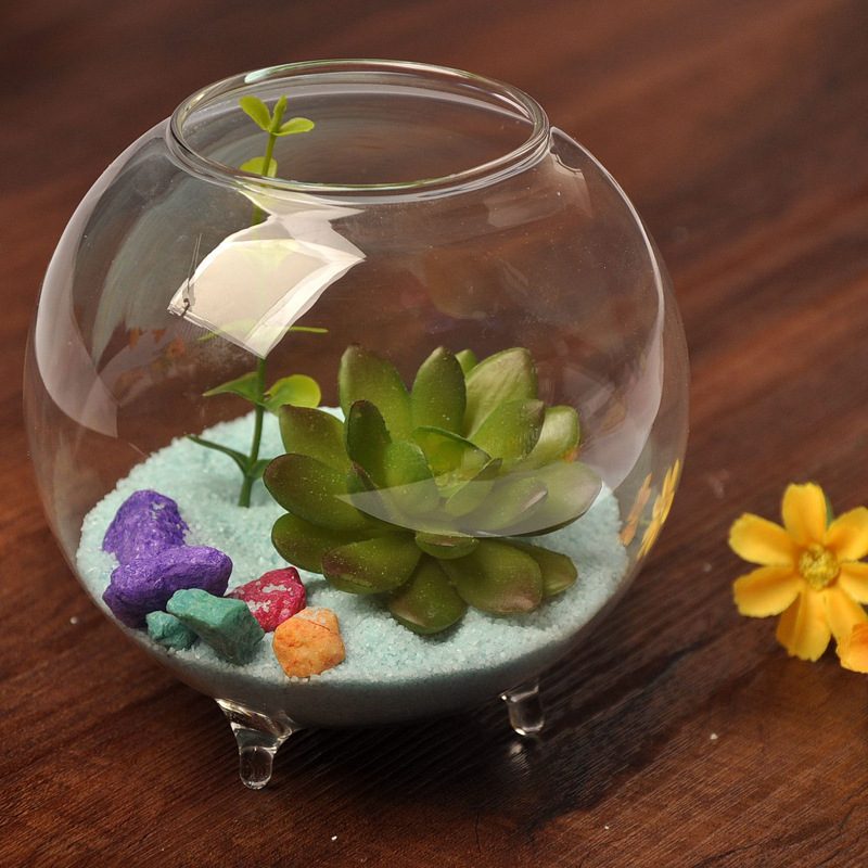 De estilo europeo DIY creativo trípode transparente micro paisaje florero de cristal del tanque de peces adornos