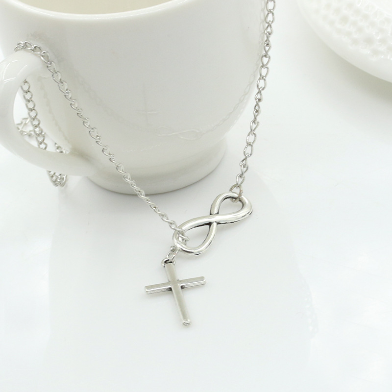 New Silver Plated Character Cross Sweater Chain Jewelry Girls Popular Necklace display picture 7