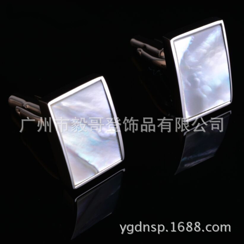 A6261-Z多福长方形袖扣,商务装袖扣,不锈钢袖扣,天然贝壳袖扣