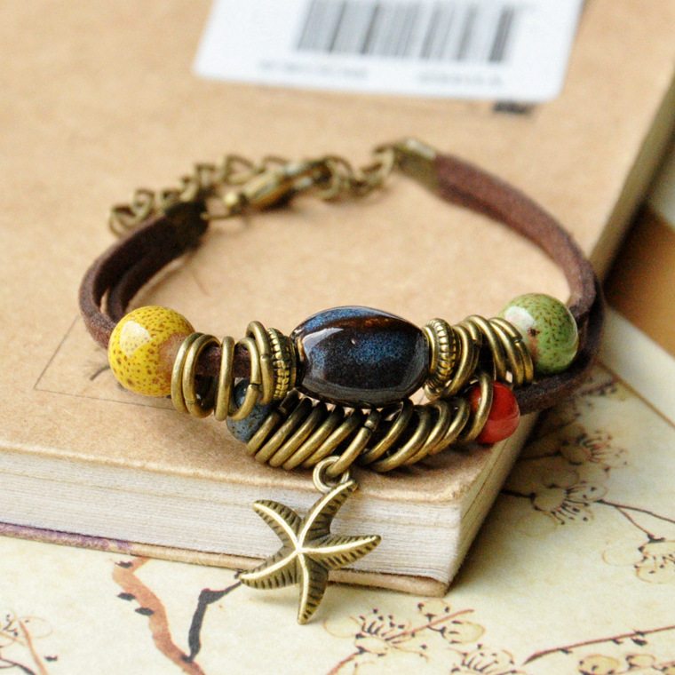 Creative ceramic jewelry bohemian wind bracelet men and women can adjust the size of the woven stall