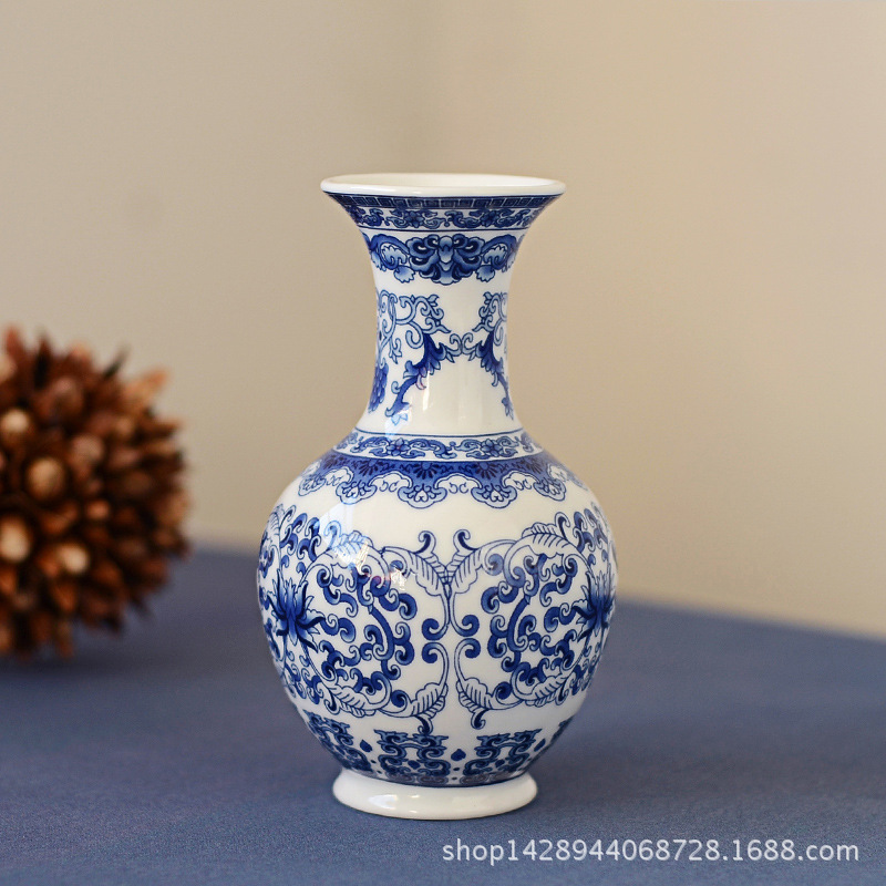 厂家批发仿古青花瓷花瓶水培干花花器陶瓷古典花瓶台面装饰摆件 阿里巴巴