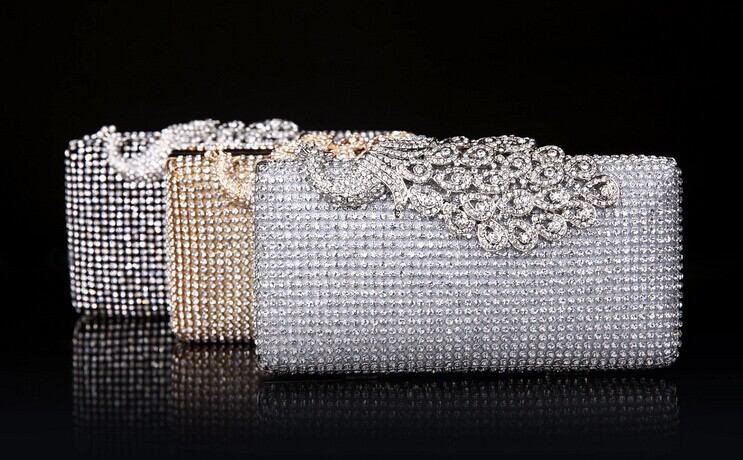 Black Silver Polyester Solid Color Rhinestone Square Clutch Evening Bag display picture 1