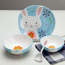景德鎮日式陶瓷餐具 創意手繪兒童陶瓷碗盤子碗筷套裝家用批發ins
