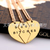 Broken Heart Best Friends Good Friends Girlfriend Two Pets and Three -petal Pendant Couple Necklace