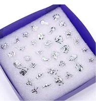 Earrings set 18 pcs, silver plastic studs in gift box 6×6×2 cm, 1 cm posts