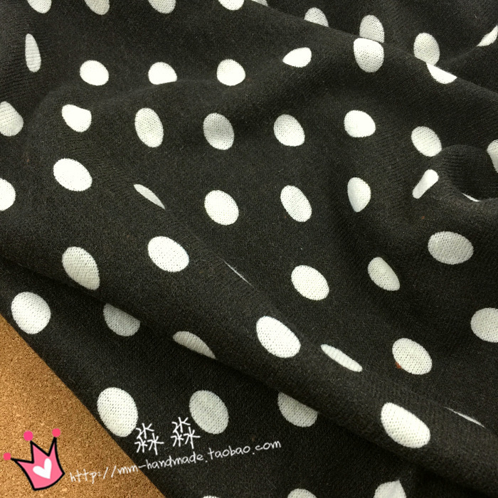 新款服装布料 黑褐色水玉弹力兔毛针织面料 白色波点点毛衫外套布