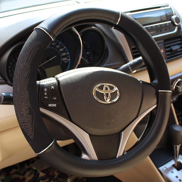 厂家批发直销代理加盟四季通用磨砂皮质感刻花方向盘套一件代发|ru
