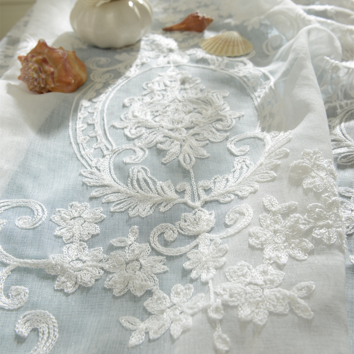 棉麻绣花窗纱白色窗纱新品特价清仓镜花缘|ms