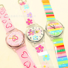 韓版果凍女表 心形彩虹花朵防水手表 兒童可愛卡通硅膠腕表