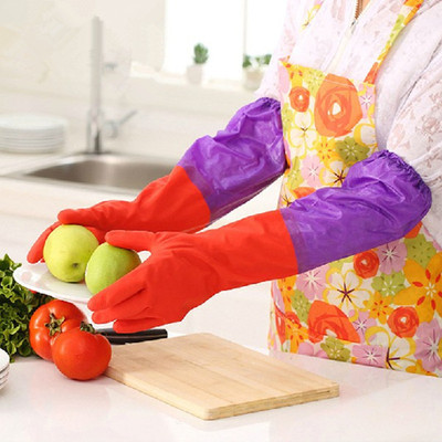 Dishwasher glove waterproof Plush thickening keep warm clothes Rubber gloves latex kitchen durable clean Housework