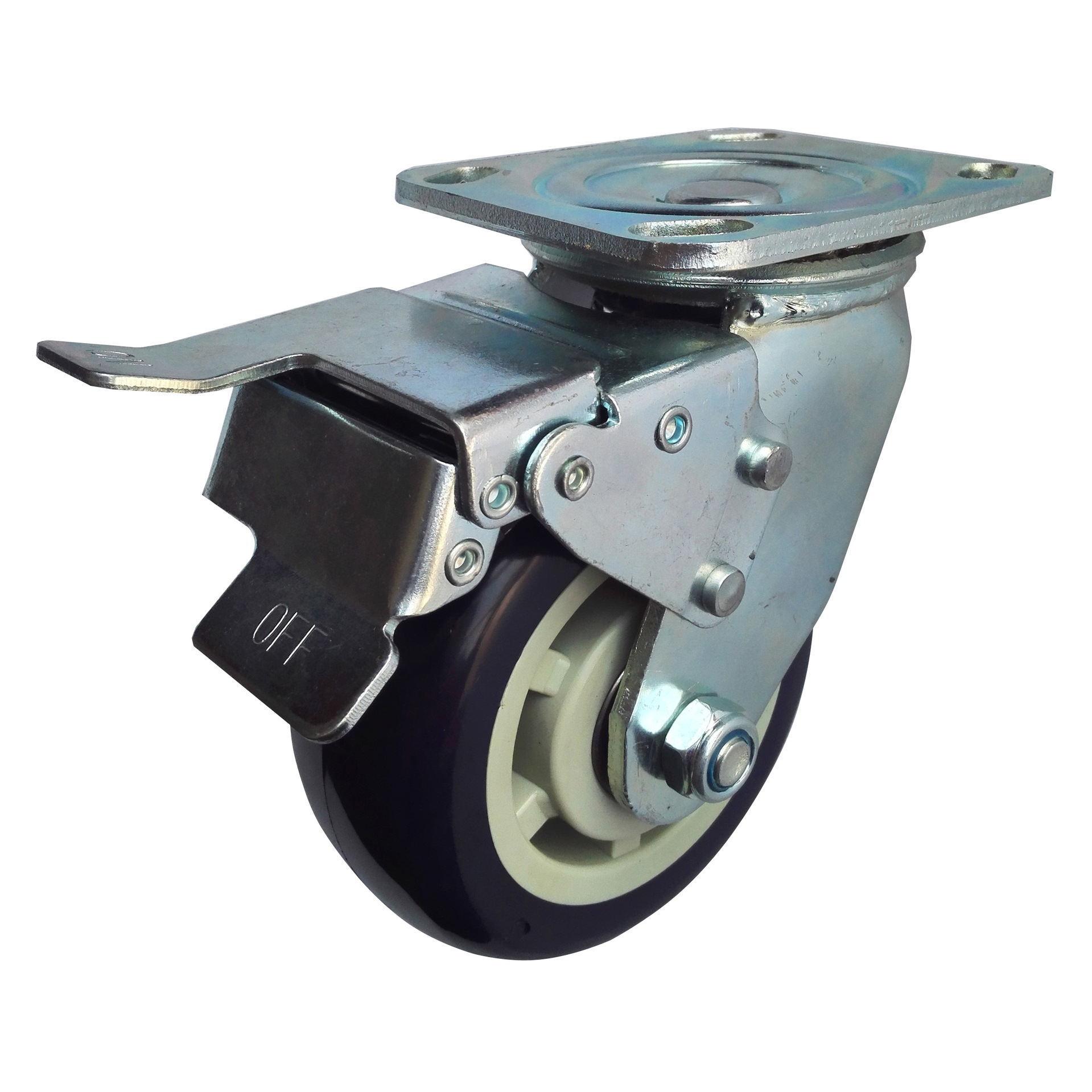 大胜出口欧美5x2寸重型PU双刹静音万向轮工业脚轮高承载CS858-5B