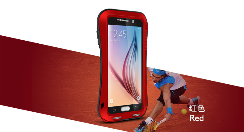 LOVE MEI Powerful Small Waist Water Resistant Shockproof Dust/Dirt/Snow Proof Aluminum Metal Outdoor Heavy Duty Case Cover for Samsung Galaxy S6