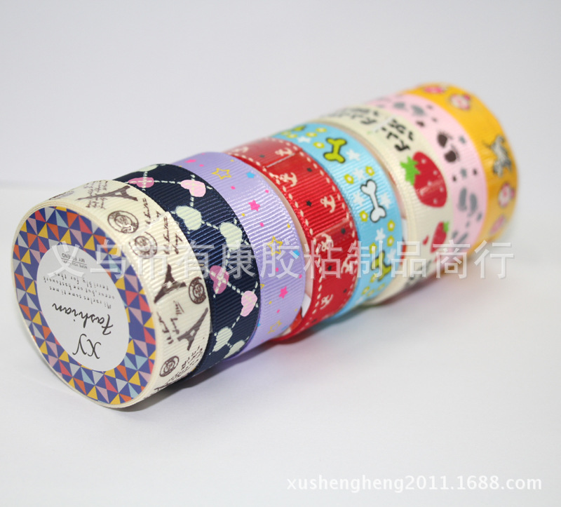跨境韩国清新可爱印花布艺胶带自粘diy装饰螺纹缎带绸缎胶带手帐