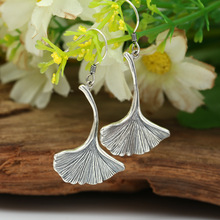 厂家s925纯银饰品 复古泰银时尚银耳饰 批发扇叶银杏叶耳环