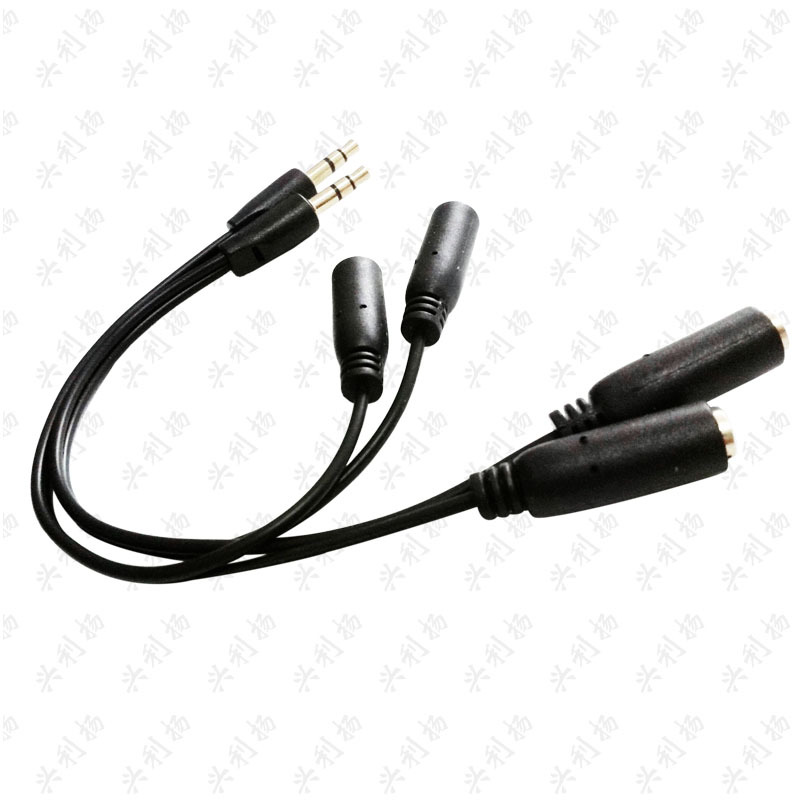 3.5MM安卓手机一分二音频线音箱情侣一分二音频线黑色3.5双母座线