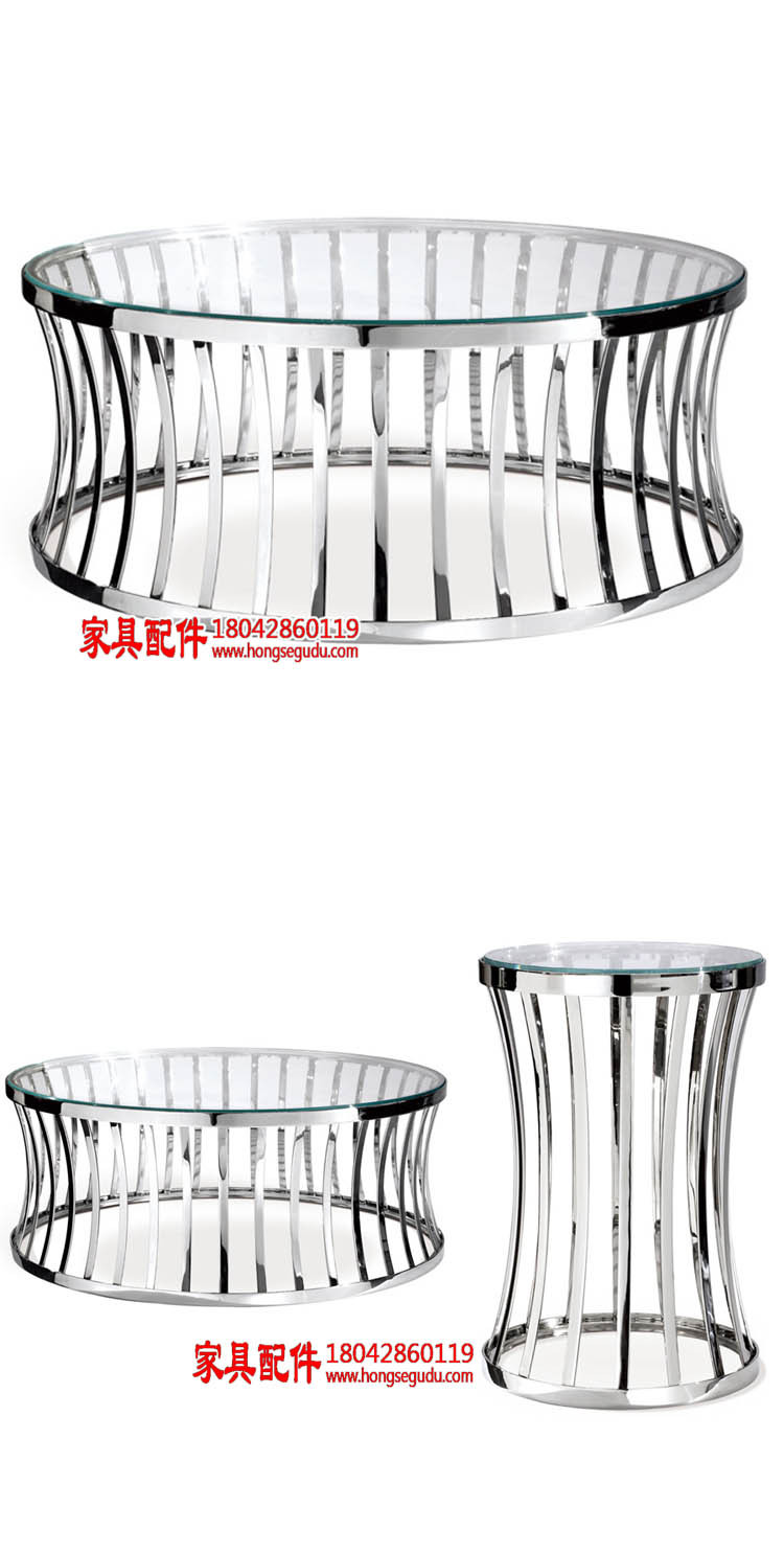 后现代不锈钢角几透明钢化玻璃创意圆形茶几 简约个性沙发几 (