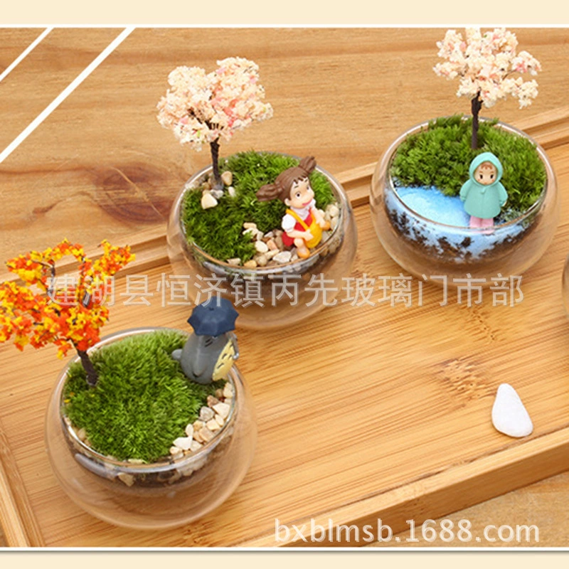 Оптовая продажа: Двухслойная стеклянная бутылка в форме чайной чашки для кунг-фу, креативное украшение для дома, микроландшафт, экологичная бутылка, объемный, свежий стиль