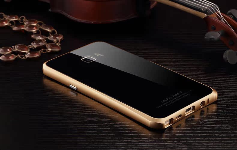 Luphie Aircraft Aluminum Metal Frame 9H Tempered Glass Back Cover Case with Kickstand for Samsung Galaxy Note 5 N9200