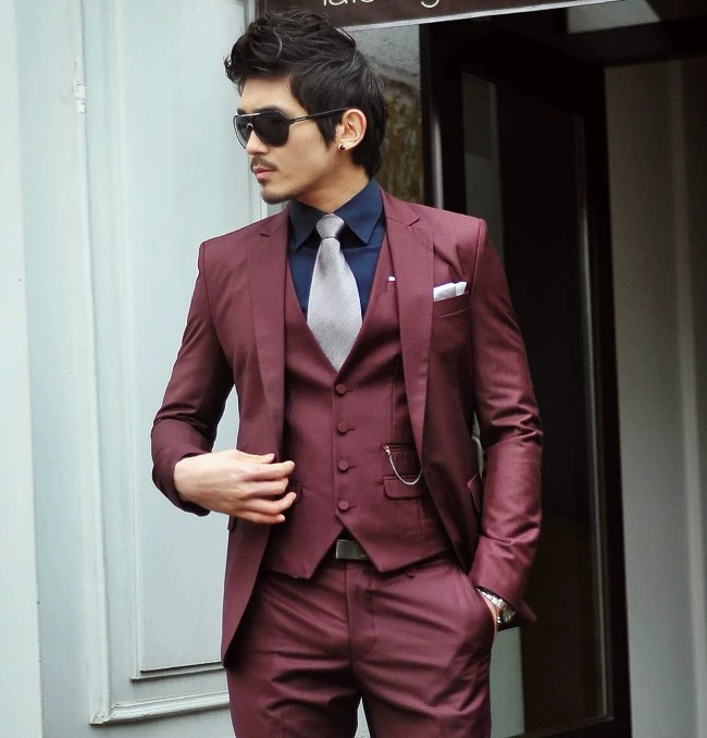 Autumn burgundy set, brace, wedding dress, classic suit jacket, Korean style