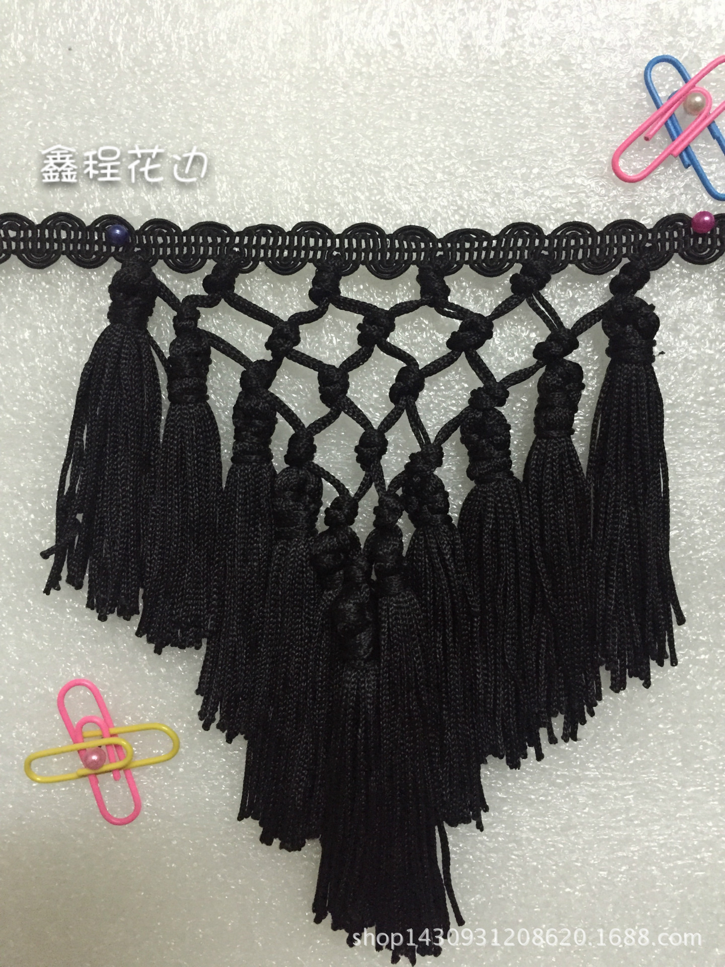 直销三角形涤纶打结流苏，服装材料，手工穗排须花边宽花边