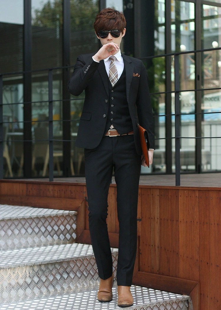 Комплект, мужской классический пиджак костюма, корейский стиль, slim fit