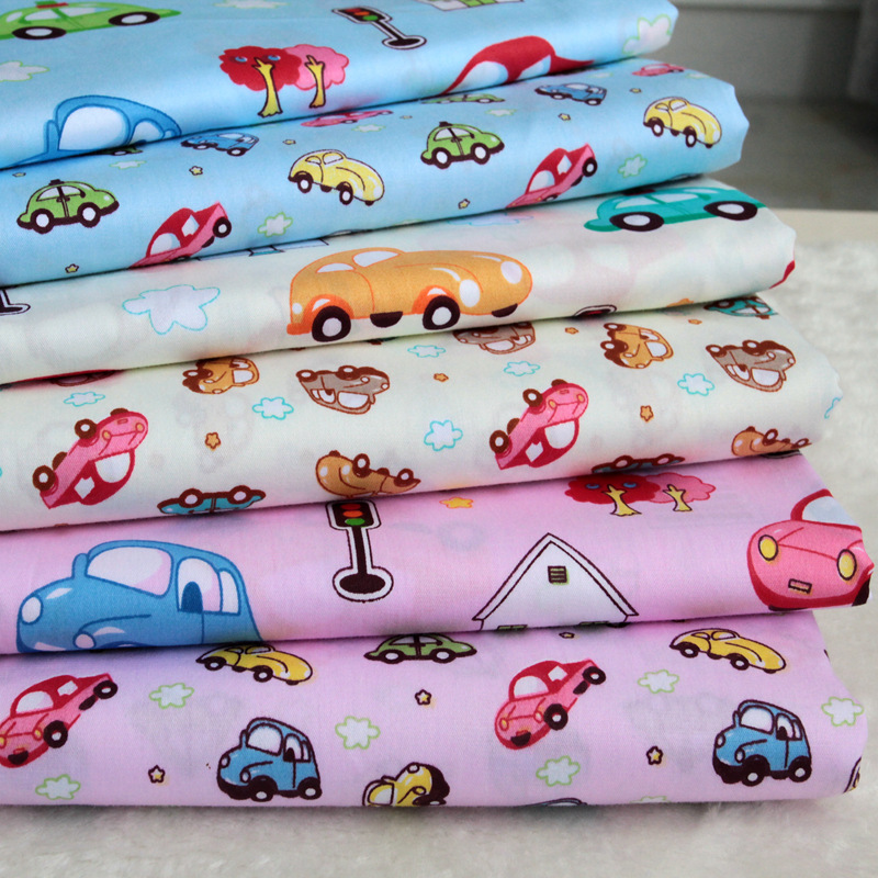 纯棉斜纹印花面料蓝色粉色卡通小汽车幼儿园宝宝儿童床单全棉布料