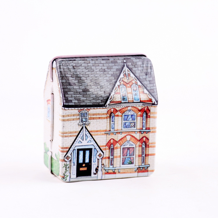 创意可爱马口铁儿童卡通房子金属罐 便携密封礼品铁罐 糖果罐