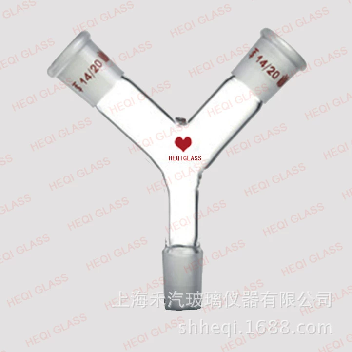 Heqi Мощный производственный стеклянный Y-образный шарнирный стеклянный тройник, соединительная труба 14, 19, 24, 29, лаборатория