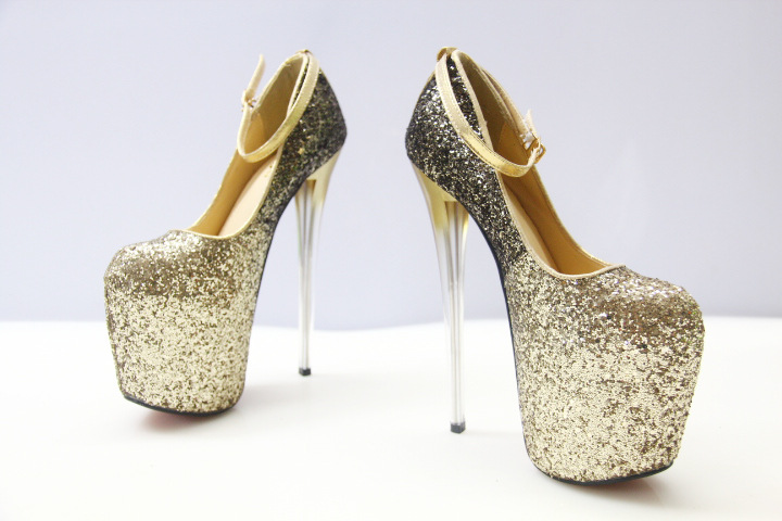 Giày cao gót nữ mũi nhọn đính sequin phối màu, gót siêu mỏng 19 cm, phong cách quyến rũ — Màu vàng chi tiết 4
