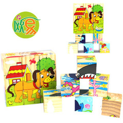 Factory Direct Sales Wooden Children's Educational Toys Cartoon Pattern 3D Puzzle Building Blocks Six-Sided Picture Wholesale