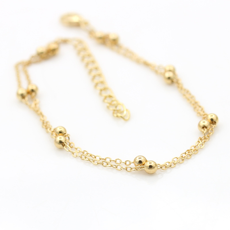 Fashion Foot Decoration Alloy Double-layer Chain Bead Anklet Hot-saling Wholesale display picture 8