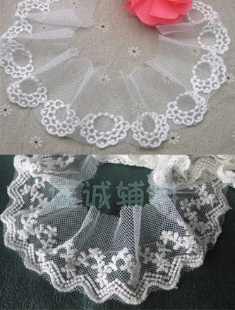 两款棉线蕾丝花边 服装辅料网棉网纱刺绣花边 DIY娃娃配件 6CM