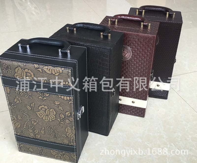 PU皮制双支礼盒经典双色皮料拼接红酒盒节日送礼定做 葡萄酒盒