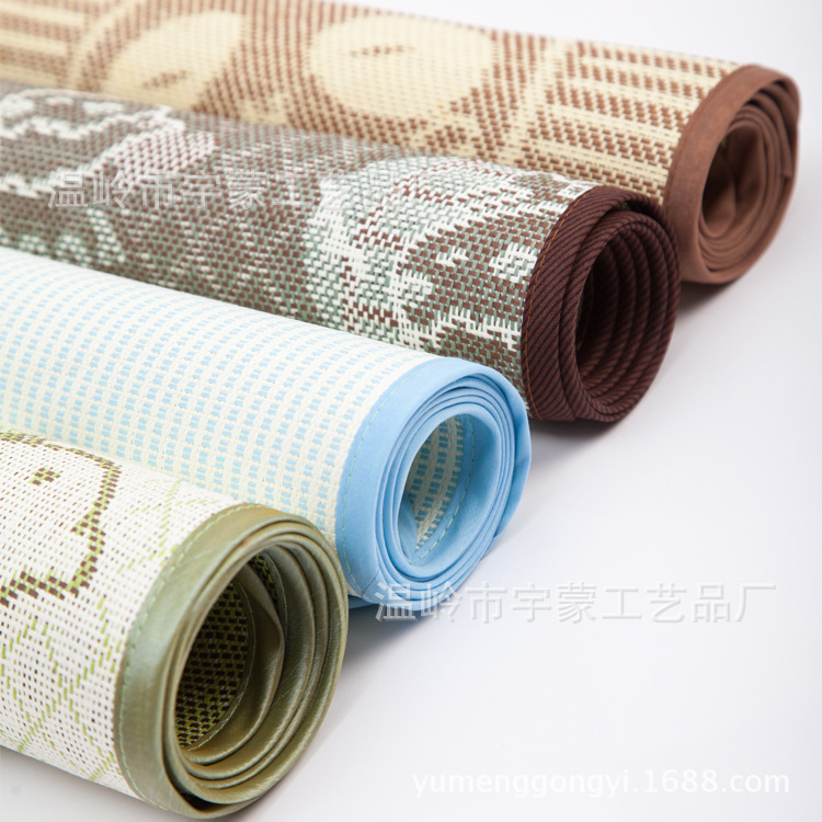 亚草儿童凉席套件 吸汗透气不粘皮肤空调凉席藤垫 卡通提花草席子