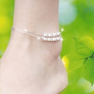 Jin Jia Hua Korean jewelry Frosted Pearl Beads Silver Transfer bead Anklet Wholesale trade